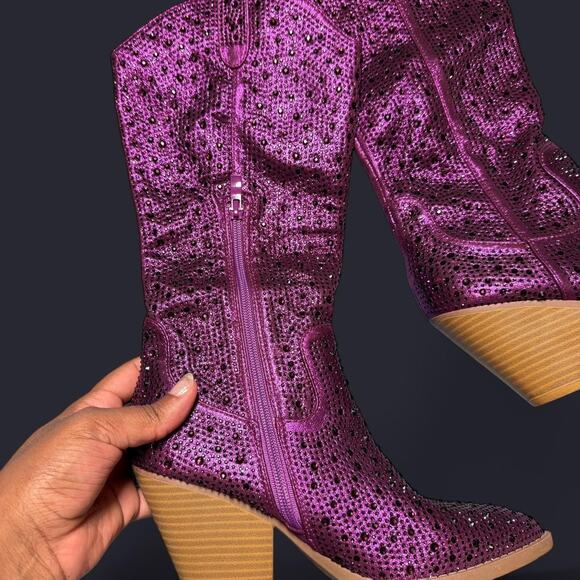 Purple sequin sparkle cowboy/cowgirl boots - Picture 2 of 6